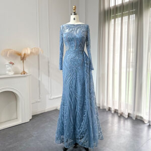 Luxury Mermaid Evening Dress Overskirt Long Sleeve Women Wedding Guest Party Gowns
