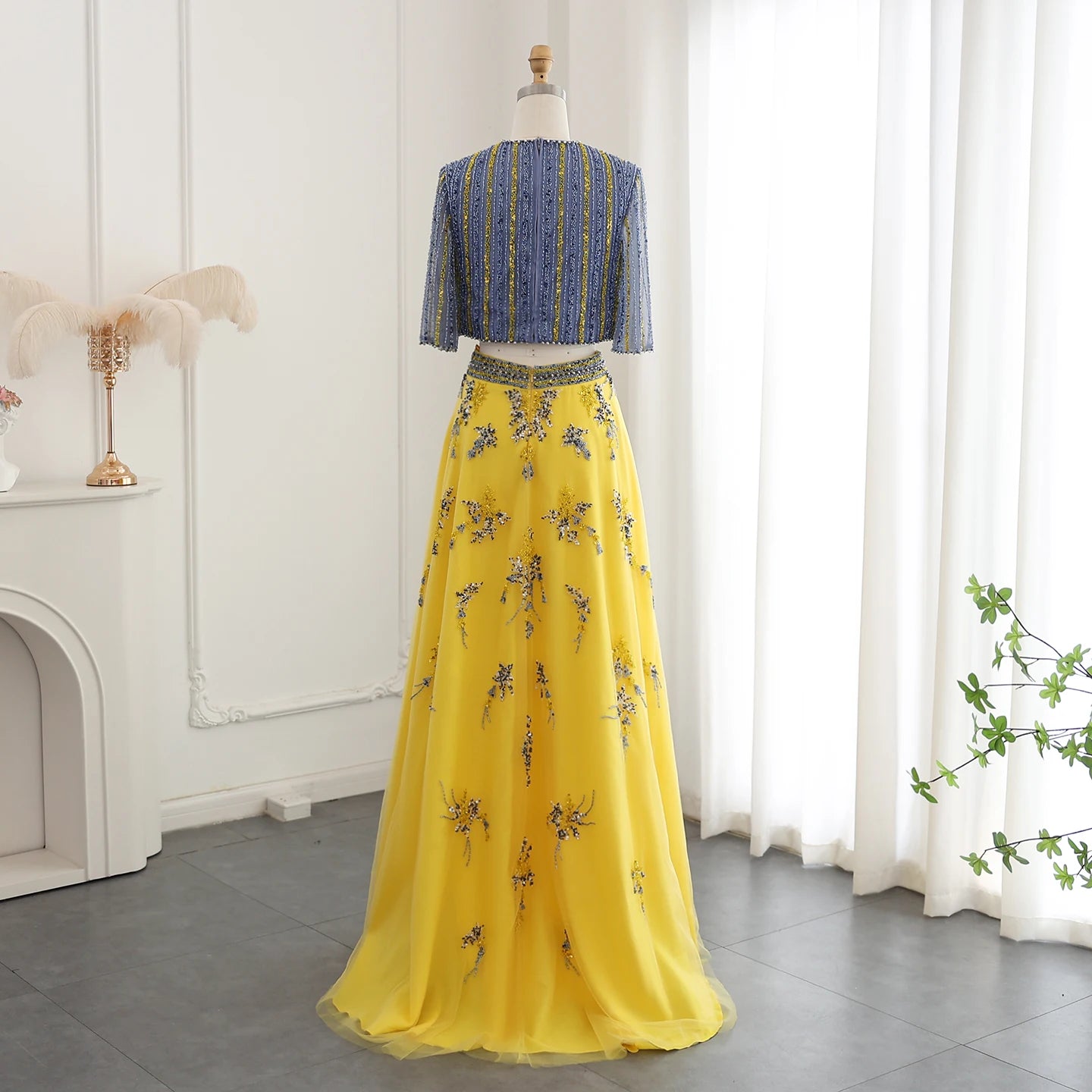 Luxury Blue Yellow 2 Pieces Evening Dresses for Women Wedding Party Elegant Long Arabic Formal Prom Gown - Image 5