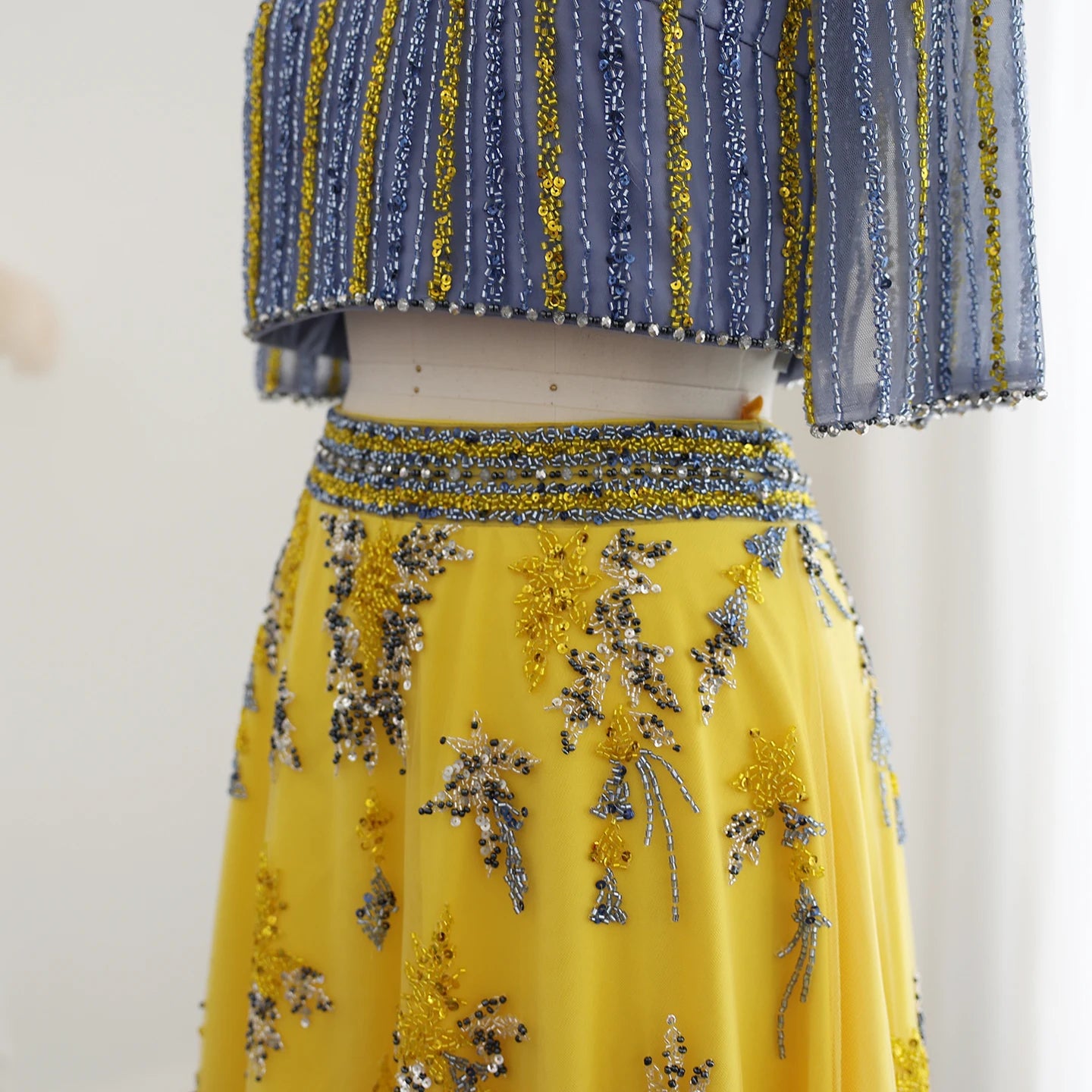 Luxury Blue Yellow 2 Pieces Evening Dresses for Women Wedding Party Elegant Long Arabic Formal Prom Gown - Image 3