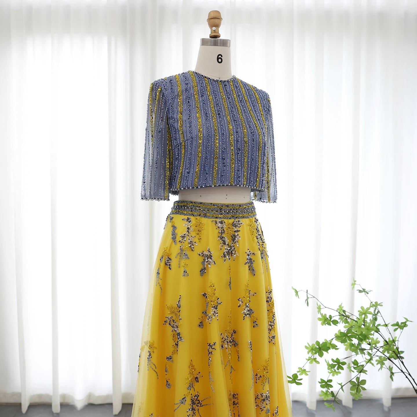 Luxury Blue Yellow 2 Pieces Evening Dresses for Women Wedding Party Elegant Long Arabic Formal Prom Gown - Image 4