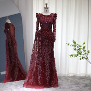 Luxury Mermaid Evening Dress Overskirt Long Sleeves Wedding Party