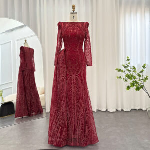 Luxury Mermaid Evening Dress Overskirt Long Sleeves Women Wedding Party Gowns