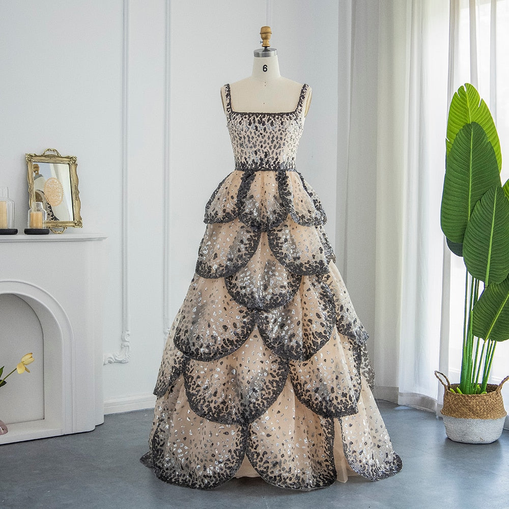 Evening Dresses Sparkly Sequin Tiered Ruffles Elegant Women Wedding Party