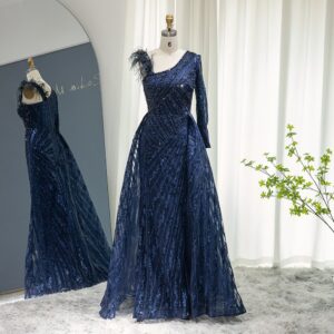 Luxury Feather One Shoulder Evening Dress for Wedding Guest Women Formal Party Gowns