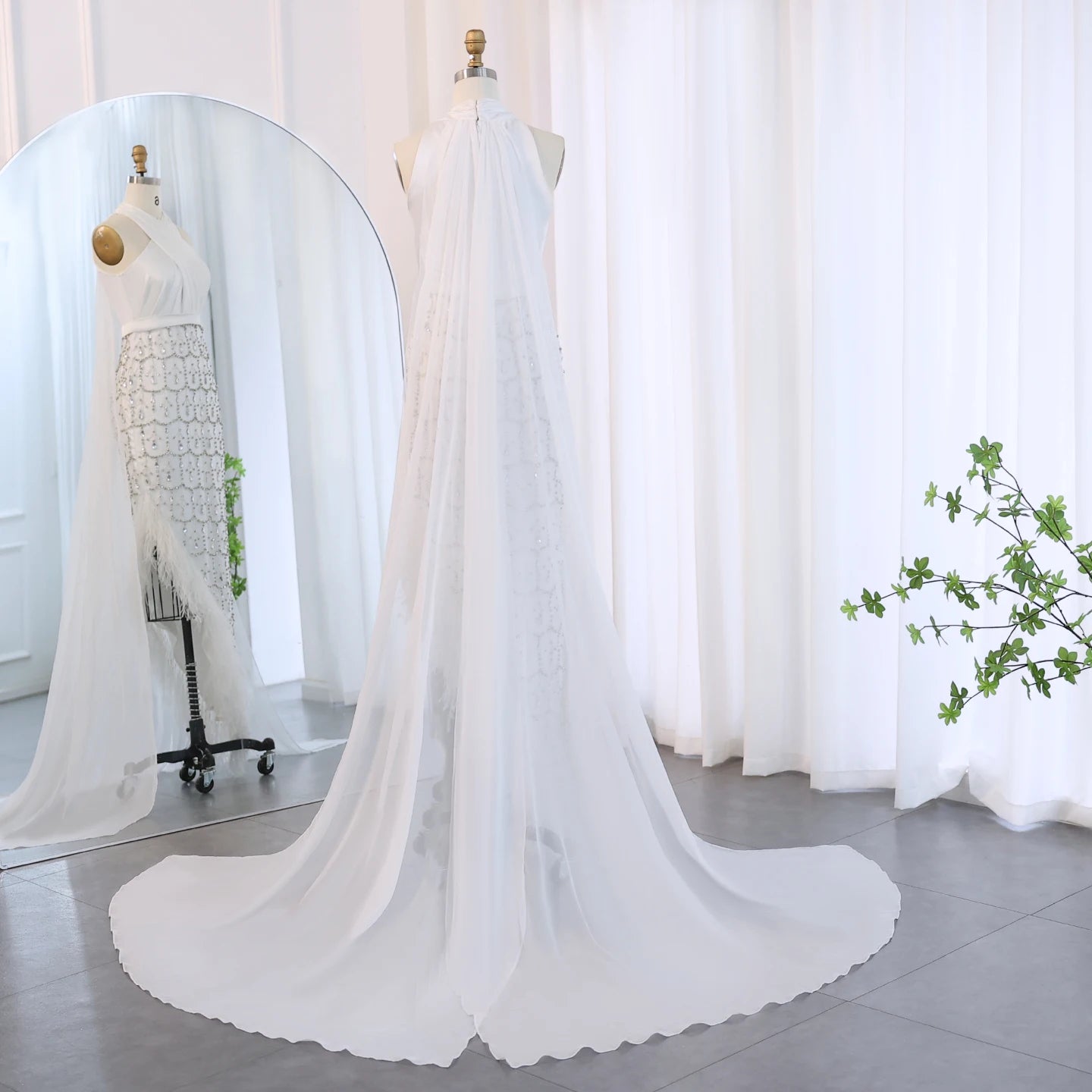 Luxury Feather White Mermaid Evening Dress with Cape Halter 2024 Women Wedding Prom Party Gowns - Image 5