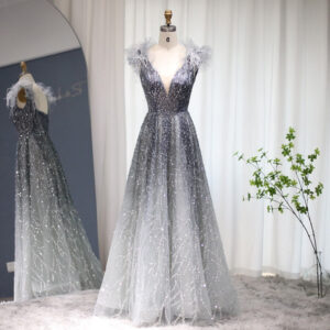 Luxury Feathers Evening Dresses Sexy V-Neck Beaded Long Formal Party Gowns For Women Wedding