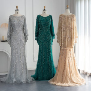 Luxury Mermaid Evening Dresses with Cape Shawl Formal Prom Dress for Women Wedding Party