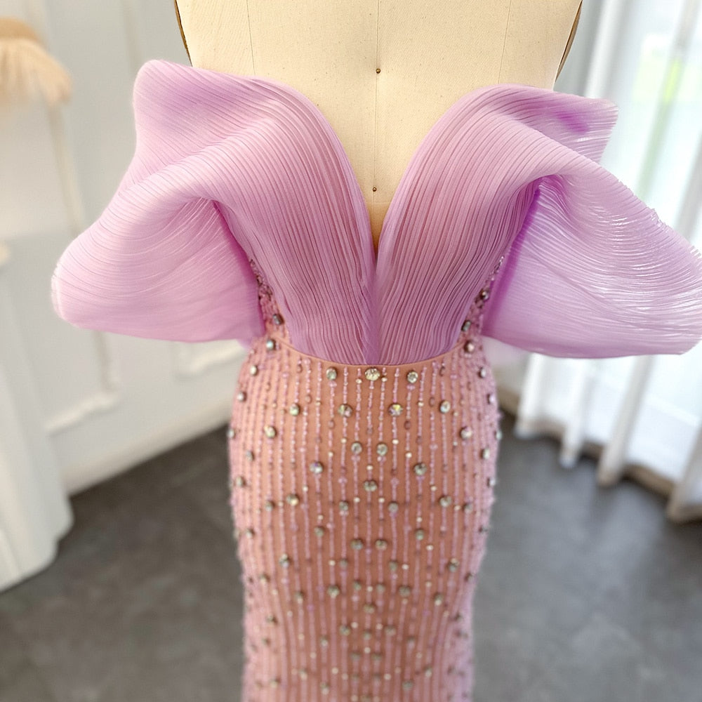 Luxury Lilac Long Evening Dress Elegant Off Shoulder Formal Prom Gown - Image 16