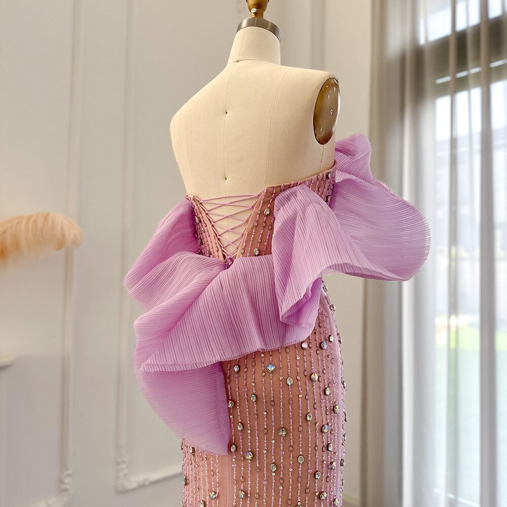 Luxury Lilac Long Evening Dress Elegant Off Shoulder Formal Prom Gown - Image 17