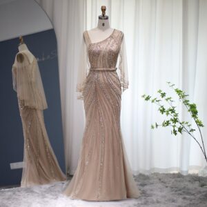 Luxury Mermaid Evening Dress with Cape One Shoulder Long Prom Dresses for Women Wedding Party