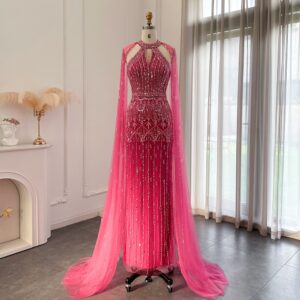 Mermaid Evening Dresses with Cape Sleeves 2023 Wedding Guest Formal Party Gowns