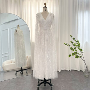 Luxury Moroccan Kaftan White Evening Dress with Cape Sleeve Women Wedding Party Gown
