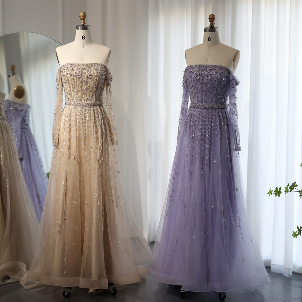 Luxury Evening Dress Elegant Off Shoulder Long Sleeves Women Wedding Party Gowns