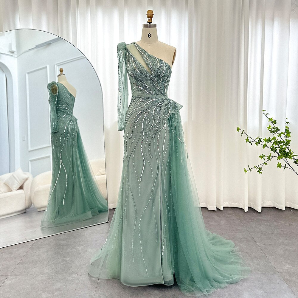 Luxury One Shoulder Mermaid Evening Dresses with Overskirt Elegant Woman Wedding Party Gowns