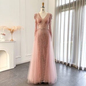 Luxury Mermaid Evening Dresses Overskirt Long Sleeves Formal Dress for Women Wedding Party