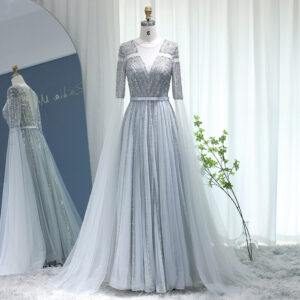 Luxury Evening Dresses with Cape Sleeves Wedding Formal Party Gowns
