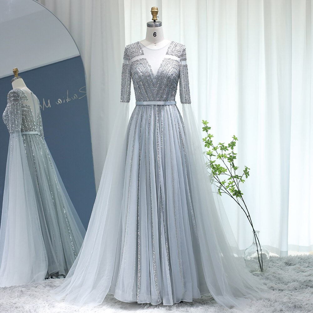 Luxury Evening Dresses with Cape Sleeves Wedding Formal Party Gowns
