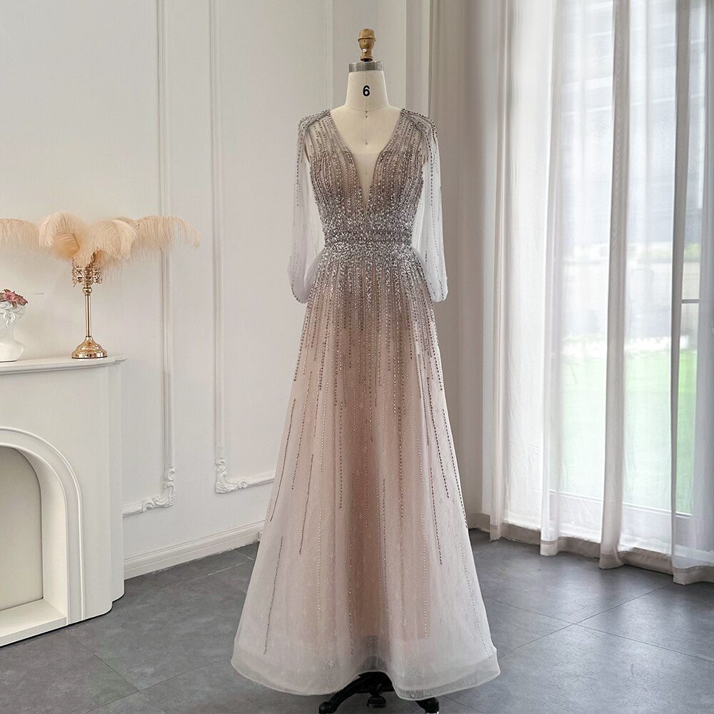 Luxury  Evening Dresses with Cape Sleeves Elegant Women Wedding Party Gown