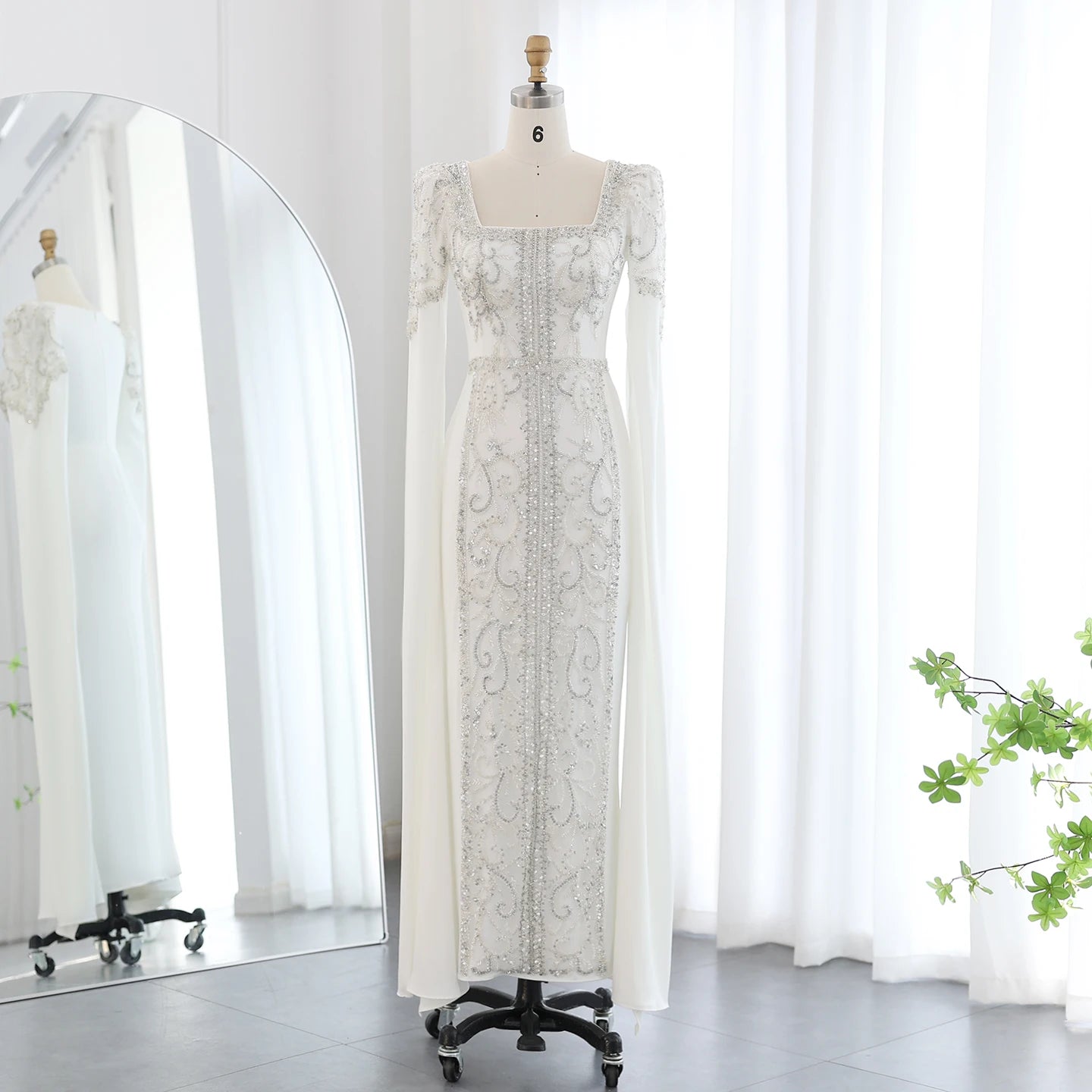 Luxury Mermaid kaftan Evening Dresses with Cape Sleeves Women Wedding Engagement Party Gowns - Image 2