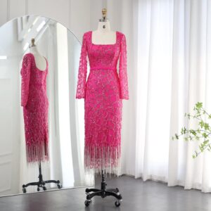 Luxury Tassel  Evening Dresses for Women Elegant Long Sleeves Wedding Party Gowns