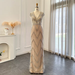 Luxury Tassel Silver Evening Dress Long Mermaid Prom Dresses Sexy V-Neck Women Wedding Party Gowns