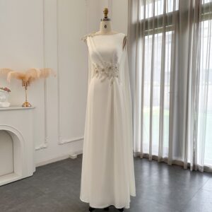 Luxury White Evening Dress with Cape Beaded Elegant Women Prom Formal Dresses for Wedding Party