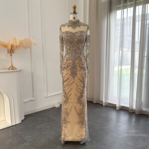 Luxury Women Evening Dress Elegant Long Sleeve Crystal Mermaid Prom Dresses for Wedding Party