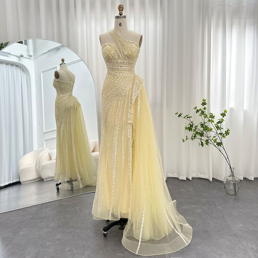 Luxury One Shoulder Mermaid Evening Dresses for Woman Wedding Party High Split Prom Formal Gowns - Image 3
