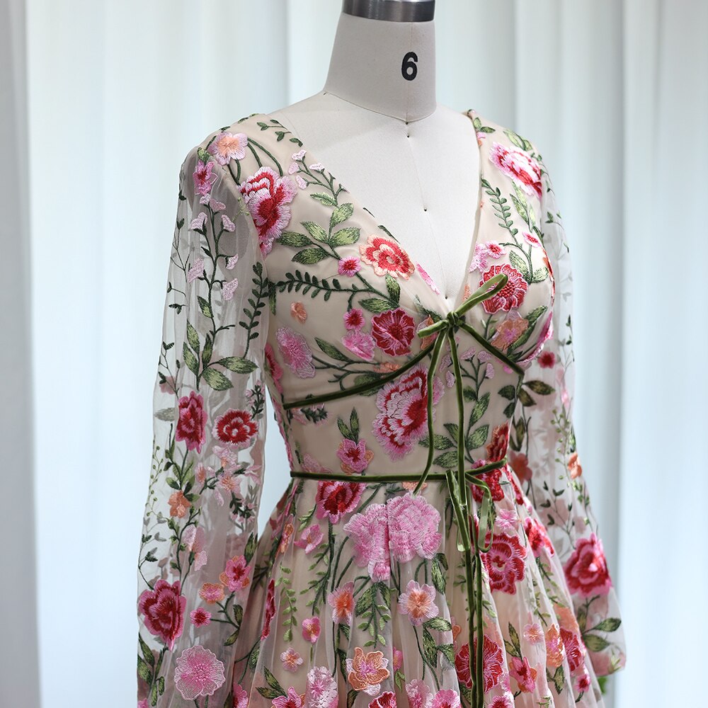 Luxury Embroidery Long Evening Dresses Garden Floral Vintage Formal Prom Dress for Women Wedding Party - Image 3