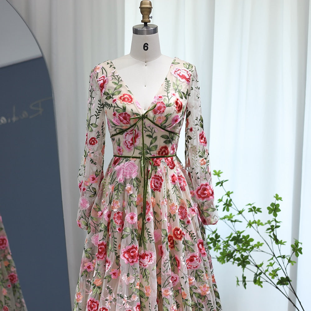 Luxury Embroidery Long Evening Dresses Garden Floral Vintage Formal Prom Dress for Women Wedding Party - Image 4