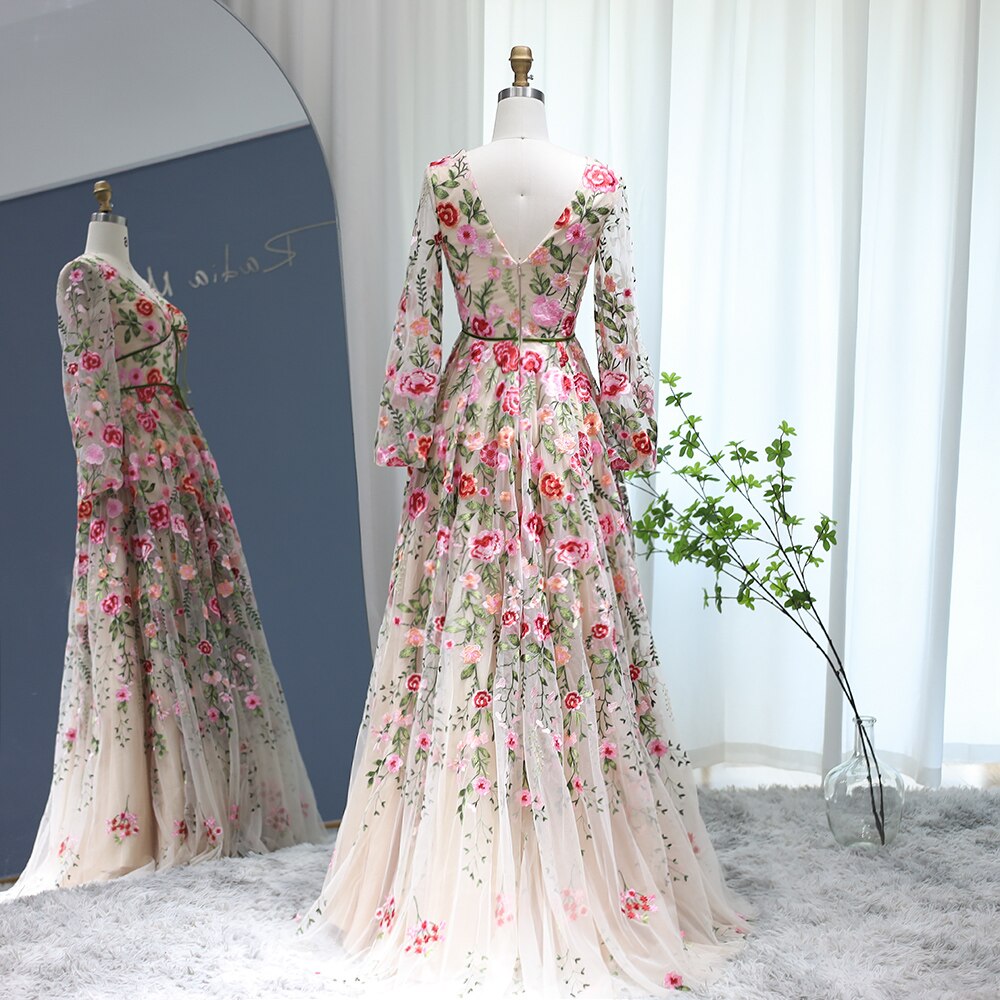 Luxury Embroidery Long Evening Dresses Garden Floral Vintage Formal Prom Dress for Women Wedding Party - Image 5