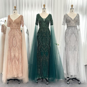 Luxury Evening Dresses with Cape Sleeves Elegant Women Wedding Party Gowns