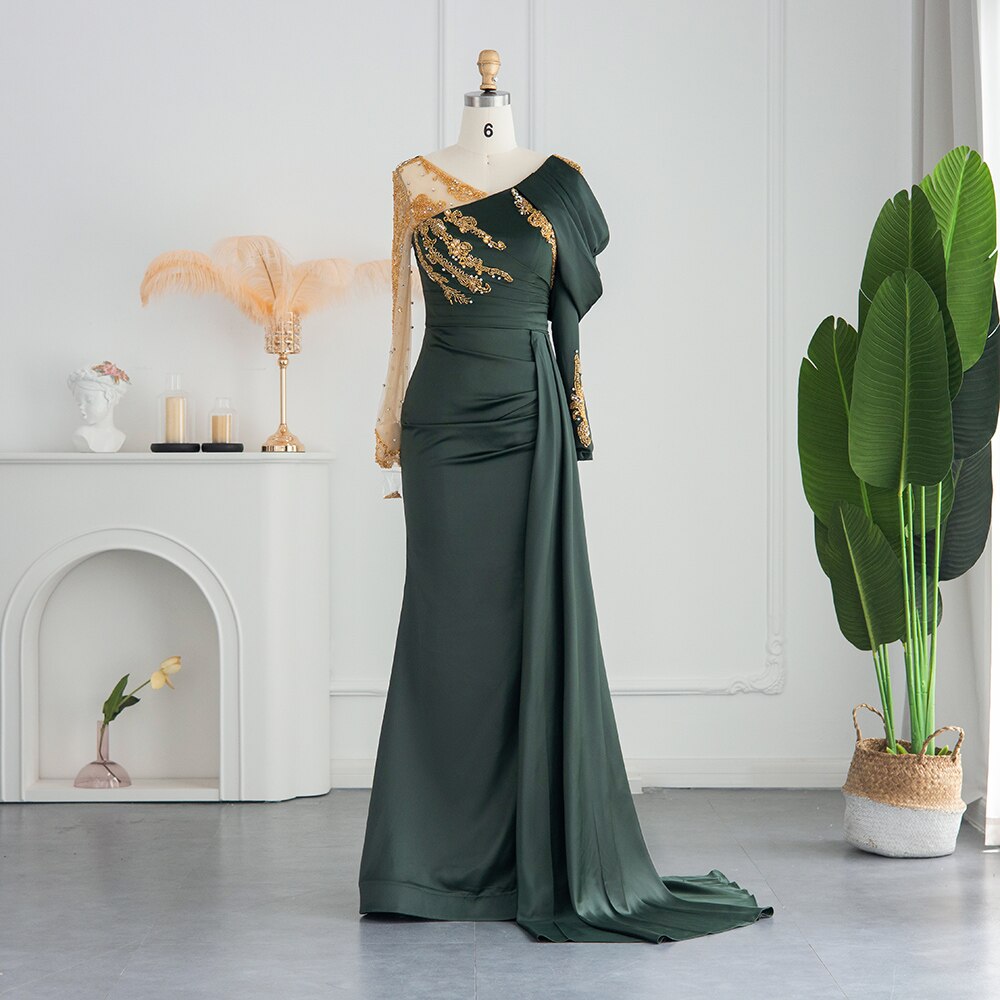 Luxury Mermaid Evening Dress for Women Wedding Beaded Overskirt Elegant Formal Party Gown