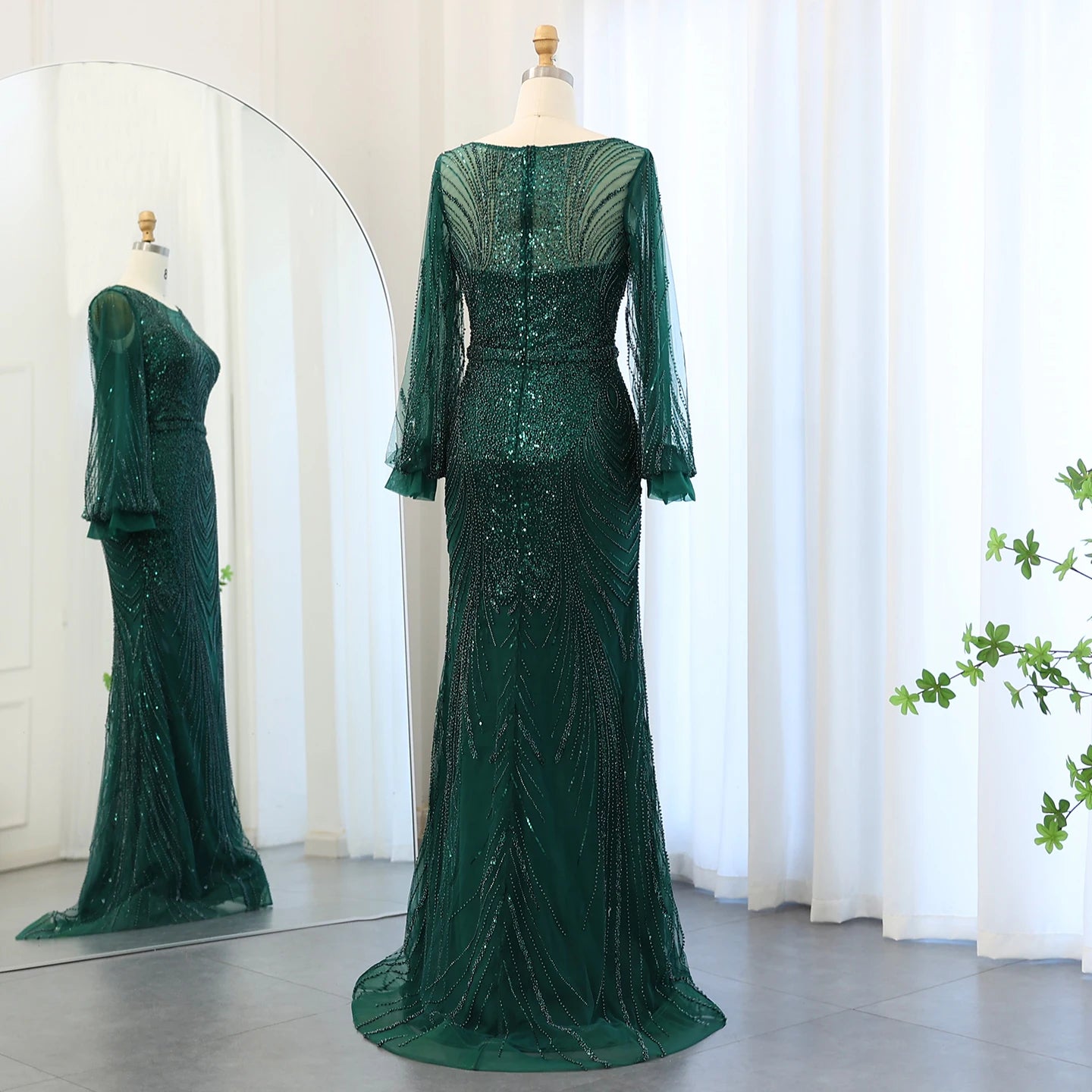 Luxury Emerald Green Mermaid Evening Dresses For Women Wedding Elegant Long Sleeves Formal Party Gowns - Image 6