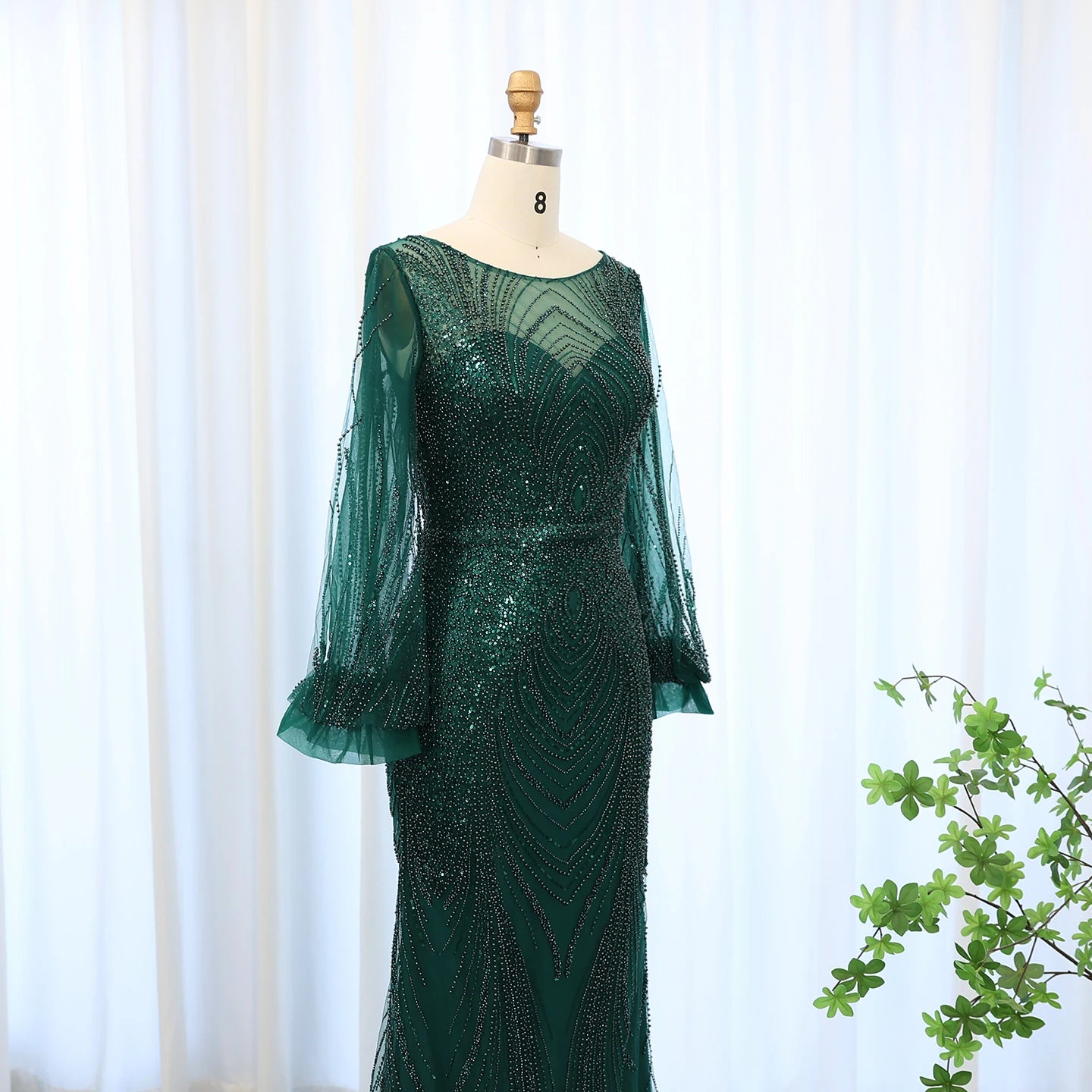 Luxury Emerald Green Mermaid Evening Dresses For Women Wedding Elegant Long Sleeves Formal Party Gowns - Image 5