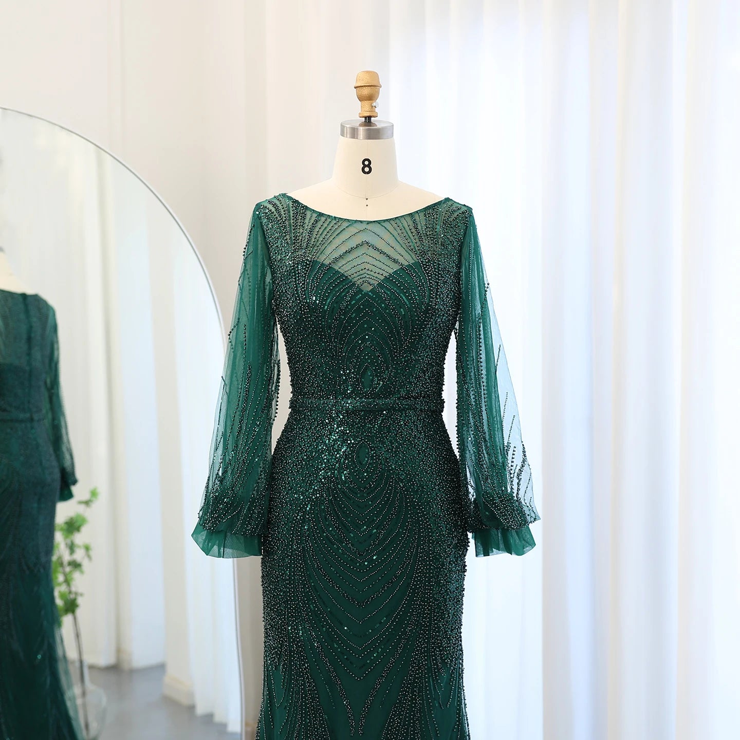 Luxury Emerald Green Mermaid Evening Dresses For Women Wedding Elegant Long Sleeves Formal Party Gowns - Image 2