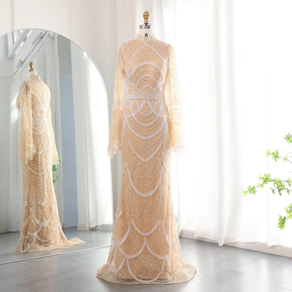 Luxury Mermaid Evening Dresses For Women Wedding Elegant Long Sleeves Formal Party Gowns