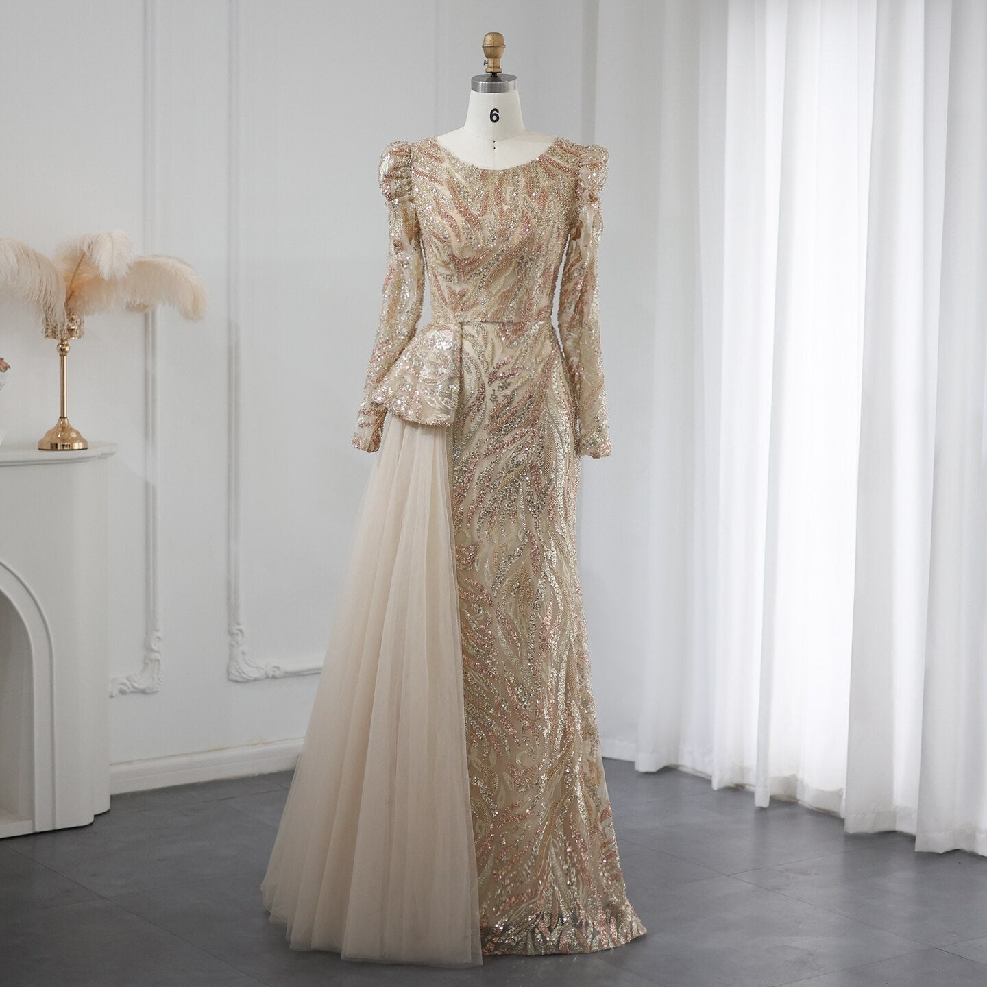 Luxury Mermaid Evening Dress Overskirt Long Sleeve Women Wedding Party - Image 2