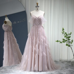 Luxury Feather Evening Dresses Elegant Off Shoulder Beaded Formal Dress for Women Wedding