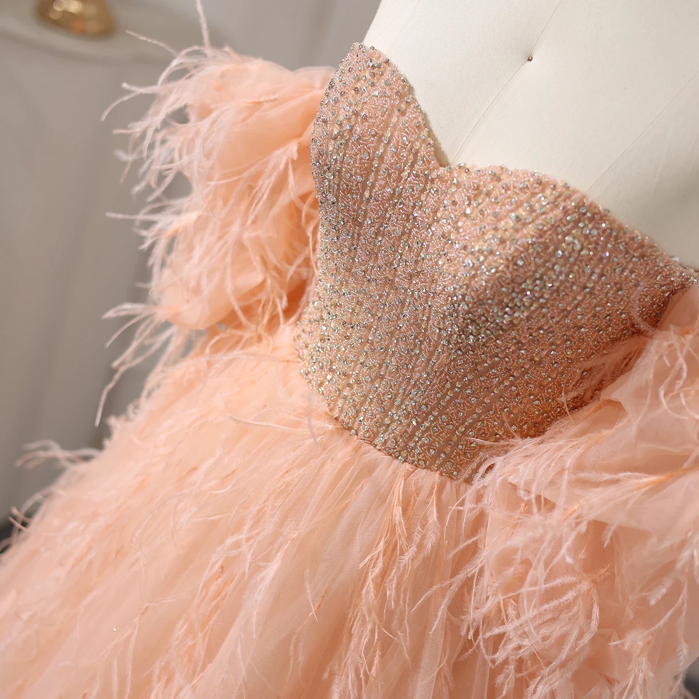 Luxury Feathers Ball Gown Coral Pink Evening Dress 2024 Birthday Party Gowns - Image 5