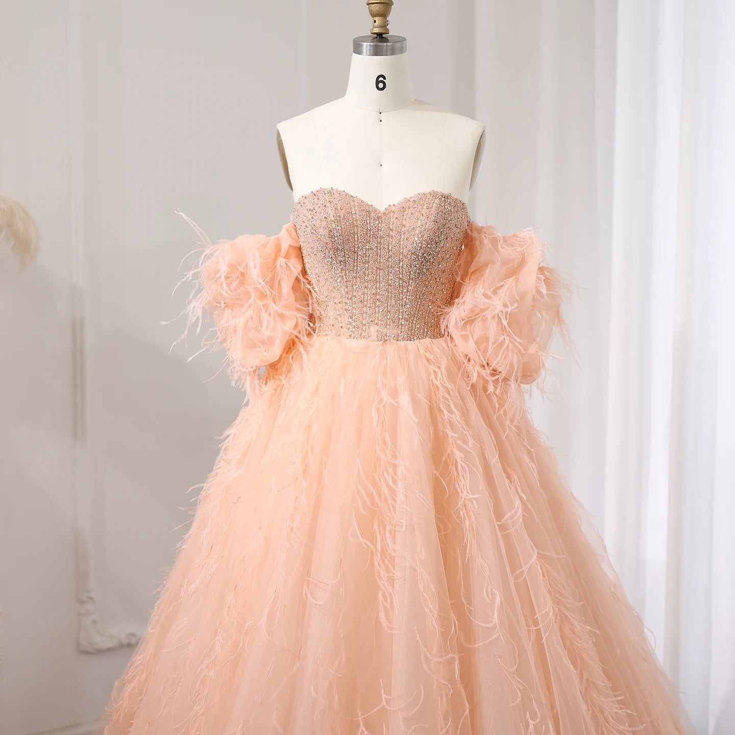 Luxury Feathers Ball Gown Coral Pink Evening Dress 2024 Birthday Party Gowns - Image 2
