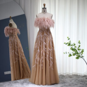 Luxury Feathers Evening Dresses for Women Wedding Party Elegant Long Formal Prom Dress