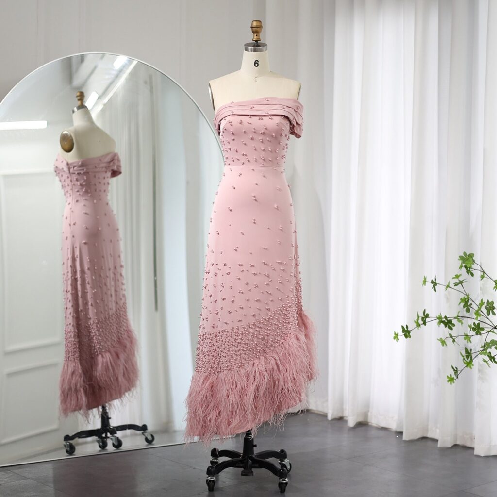 Luxury Feathers Mermaid Evening Dress for Women Wedding One Shoulder Party Gowns
