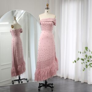 Luxury Feathers Mermaid Evening Dress for Women Wedding One Shoulder Party Gowns