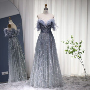 Luxury Feathers Evening Dresses Elegant Off Shoulder Long Formal Dress for Women Wedding Party