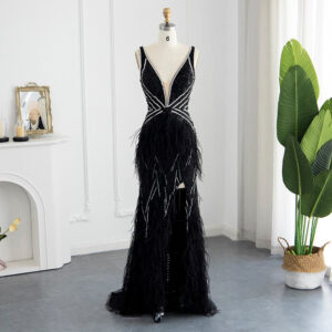 Luxury Feathers Mermaid Evening Dress Beaded Prom Dresses for Women Wedding Party