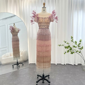 Luxury Feathers Tassel Lilac Evening Dresses for Women Wedding Party Ankle Length Midi Formal Gowns