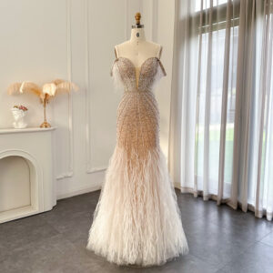 Luxury Feathers Evening Dresses Elegant Long Wedding Formal Party Gown