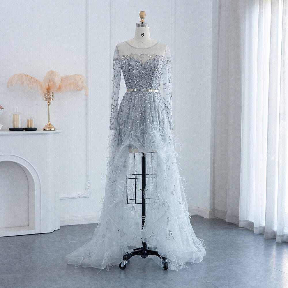 Luxury Feathers High Low Evening Dresses for Wedding Party Short Front Long Back Homecoming Dress - Image 3