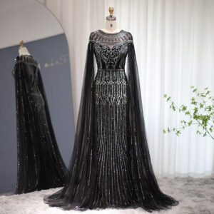 Luxury Mermaid Evening Dress with Cape Sleeve Formal Party Gowns for Women Wedding